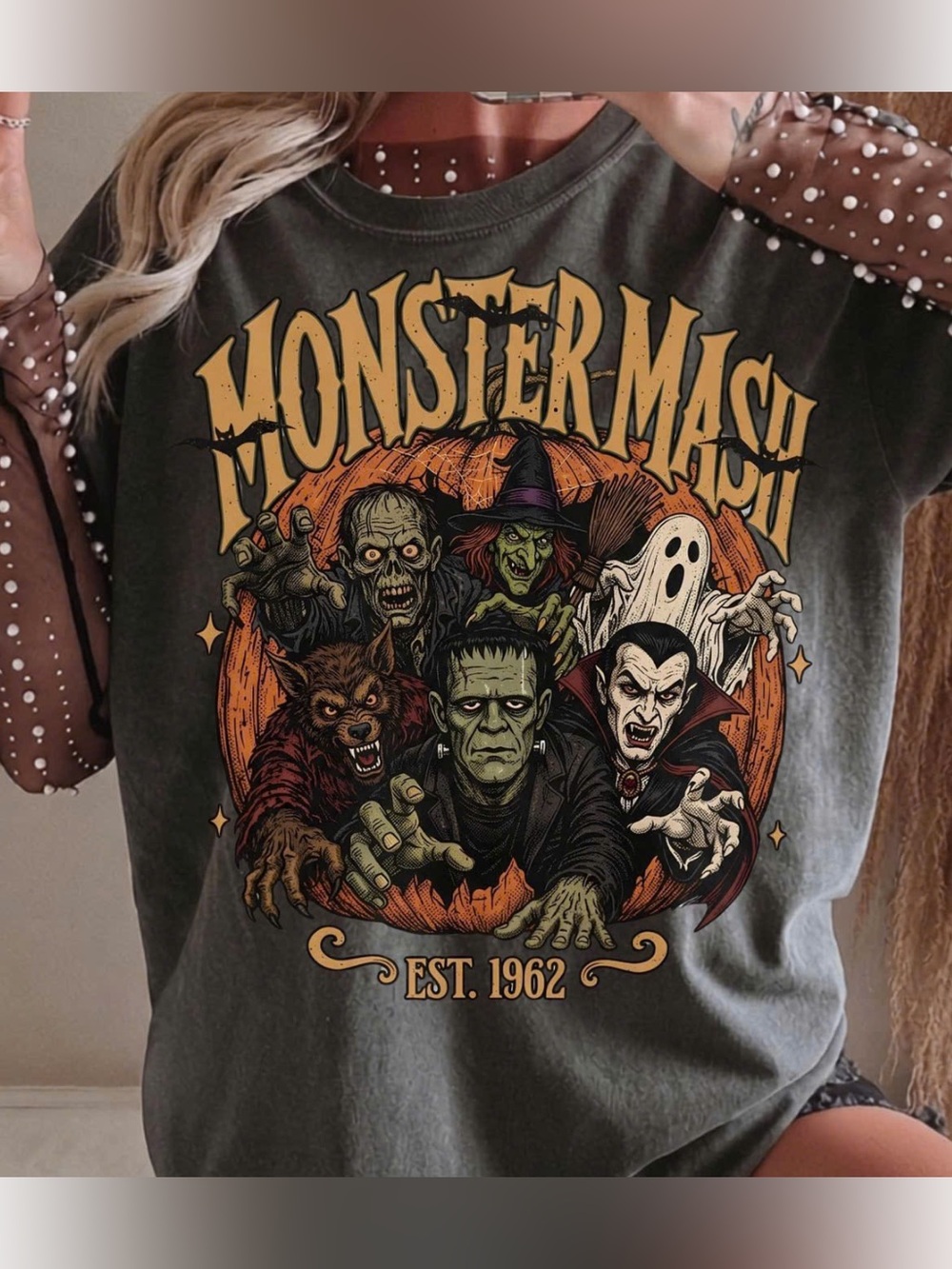 Comfort Colors Monster Mash Graphic Tee, Retro Halloween T-Shirt, Trich or Treat